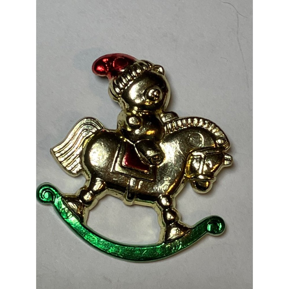 Rocking Horse Santa Bear Christmas Pin Brooch Holiday Jewelry